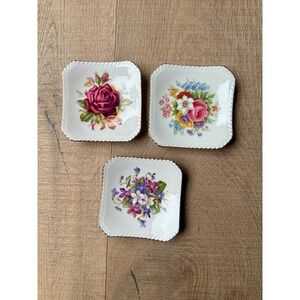 Vintage Royal Adderley Bone China Floral Trinket Butter Dishes Set of 3 England